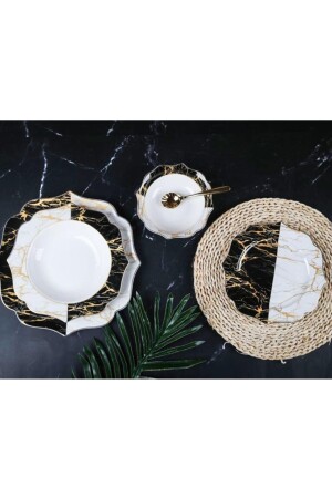Marble Black and White Marble Pattern 24 Piece Bone Chına Dinner Set Ekselans-120 EKSELANS-120 - Sembol