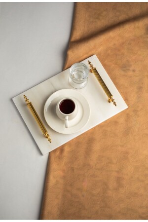 Marble Groom's Coffee Tray Coffee Cup Glass, Metal Profile Handle MERALP61000 - MERALP
