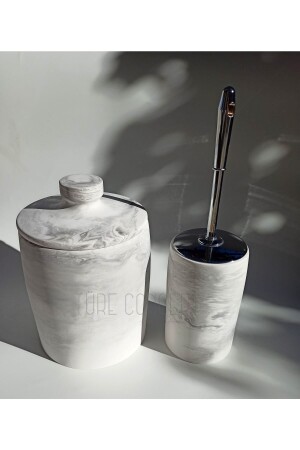 Marble Look Matte Bathroom Trash Can & Toilet Brush TR10101 - Ture Concept