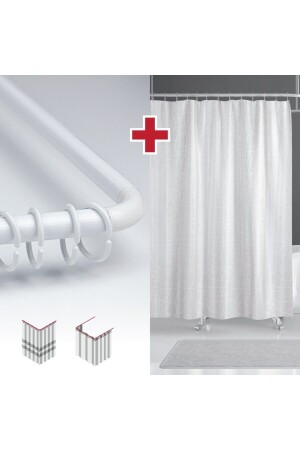 Marble Pattern Bath Curtain with Hanger Gift 180x200cm Single Wing Shower Curtain - L Pipe Gift - Tropikhome