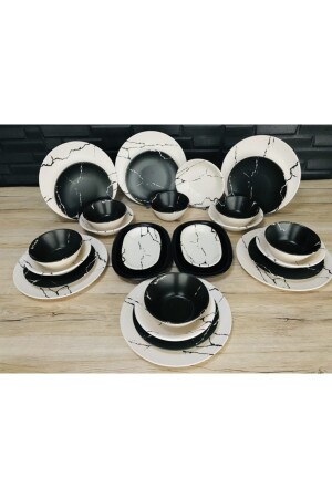 Marble Pattern Dining Set for 6 Persons 28 Pieces Granite Black - Keramika
