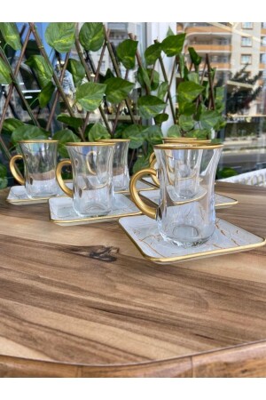 Marble Pattern White Square Handled Tea Set. Marble pattern white square handle tea set. - GÜRCÜGLASS
