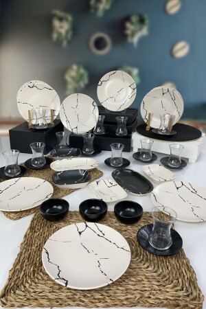 Marble Patterned 45 Piece Breakfast Set for 12 Persons - Keramika