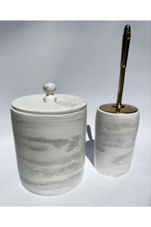 Marble Patterned Bathroom Set Trash Can & Brush BS007 - MRY DEKOR