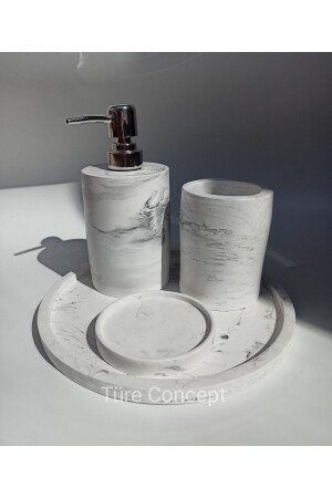Marble Patterned Bathroom Set & Tray - Liquid Soap Dispenser - Solid Soap Dispenser - Toothbrush Holder - Ture Concept