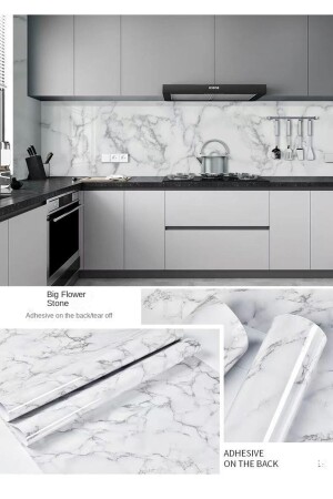 Marble Patterned Kitchen Countertop Tile Covering Adhesive Foil 5 Meters White grifolio - Horasan Ticaret