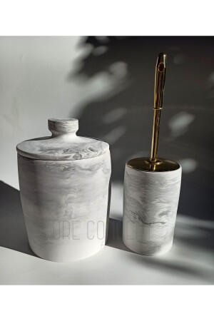 Marble Patterned Matte Bathroom Trash Can & Toilet Brush TR10102 - Ture Concept
