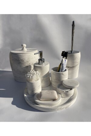 Marble Patterned Multiple Trash Can Bathroom Set V1 (Silver Head) - Mry Dekor