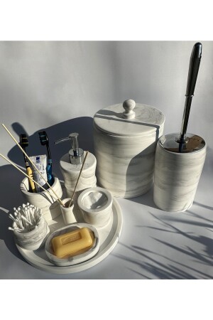 Marble Patterned Multiple Trash Can Bathroom Set V1 (with silver Head) - Mry Dekor
