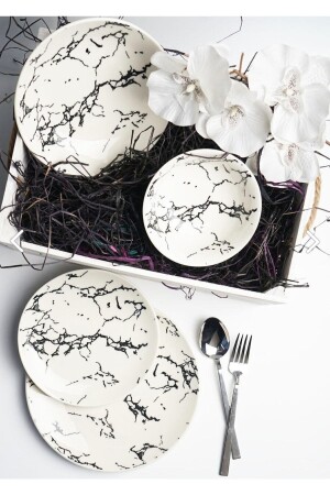 Marble Patterned Porcelain 24 Piece Dinner Set - Dinner Set for 6 Persons Davemermer - Davet