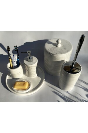 Marble Patterned Triple Bathroom Set with Trash Can (silver Head) BS011 - MRY DEKOR