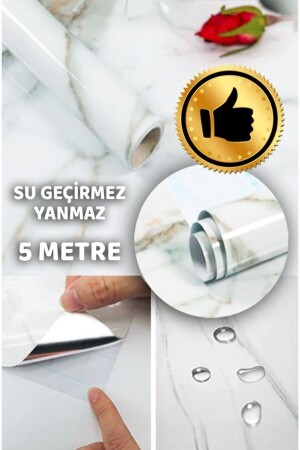Marble Patterned White Foil Coated 5 Meters Countertop Cabinet Kitchen Paper Adhesive - Prestij Folyo