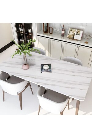 Marble Patterned White Foil Coated 5 Meters Countertop Cabinet Kitchen Paper Adhesive - Sarfex