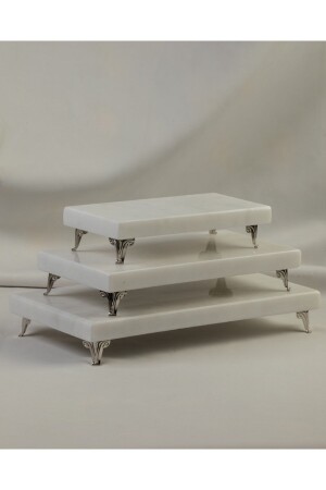 Marble Presentation Set Silver 3 Piece Cake Presentation, Metal Profile Stand MERALP100 - MERALP