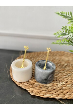 Marble Spice Shaker Set Gray White Color Salt Shaker Pepper Shaker with Gold Spoon Minimal Kitchen Decor E6 - Elysian
