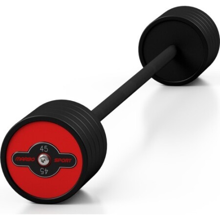 Marbo Sport marka, 45 kg ağırlığında, kırmızı renkli, sabit ağırlıklı, kauçuk kaplı halter. - Marbo Sport