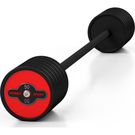 Marbo Sport marka, 50 kg ağırlığında, kırmızı renkli, sabit ağırlıklı, kauçuk kaplı halter. - Marbo Sport
