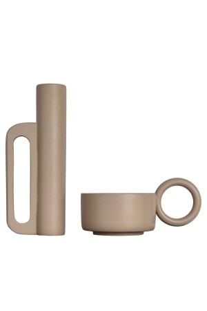Marfa Beige Set Beige Double Candle Holder mrfcrzlk - RAIKA