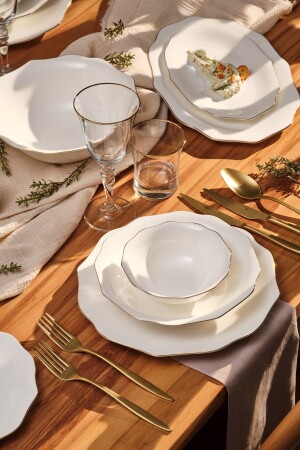 Maria Fine Bone 59 Pieces Dinner Set for 12 Persons Round Gold 600. 15. 01. 2579 - Emsan