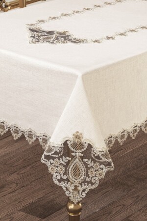 Marina Keten Fransız Dantelli Masa Örtüsü - Scarlet Home Collection