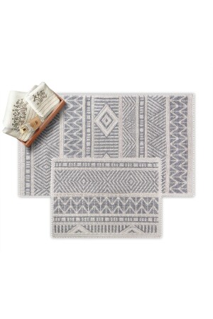 Marina Natural Cotton Bath Mat Set of 2 60x100 50x60 Cm - Gray Marina01 - Bluenity