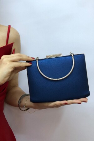 Marineblaue Abendkleid-Clutch-Portfolio-Damentasche aus Satin für Damen - Nazart