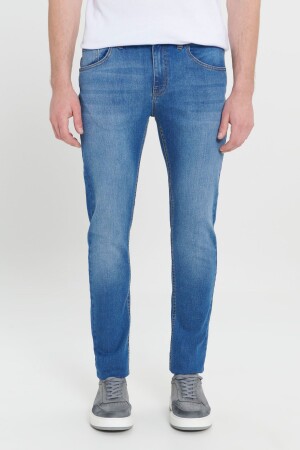 Marineblaue, extra schmal geschnittene Slim-Fit-Riss-Baumwoll-Jeans aus flexiblem Denim für Herren ET0100000001 - AC&Co / Altınyıldız Classics