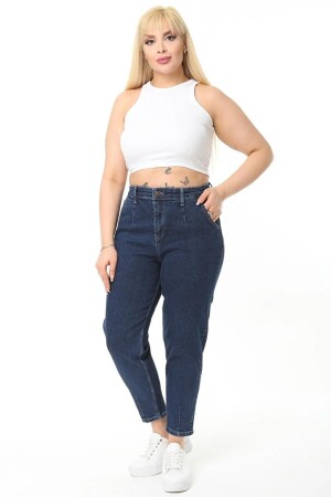 Marineblaue Lycra-Mom-Jeans mit Falten in Übergröße für Damen C600 - Cedy Denim