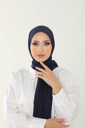 Marineblauer luxuriöser Schal aus gekämmter Baumwolle – Damen-Hijab-Jersey-Hijab-Lycra-Schal - Beyzak