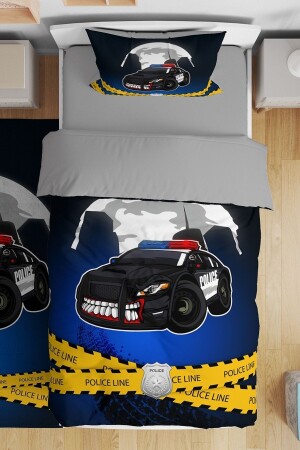 Marineblaues Monster-Polizeifahrzeug-gemustertes Einzelbettbezug-Set für Babys und Kinder evnev00244 - Evpanya