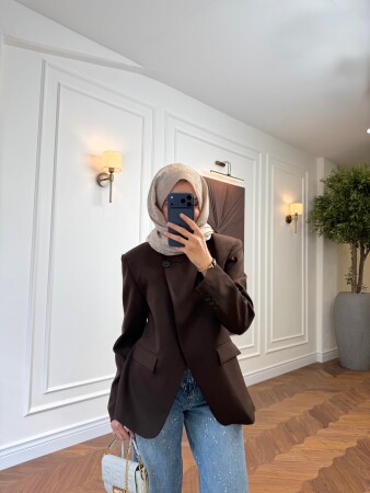 Marla Tek Düğmeli Blazer - Kahve - Nuuwears