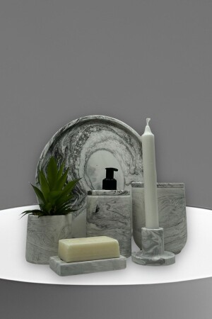 Marmor-Serie, Beton-Badezimmer-Set, Flüssigseifenspender und künstliche Sukkulente BM-174 - betonmall