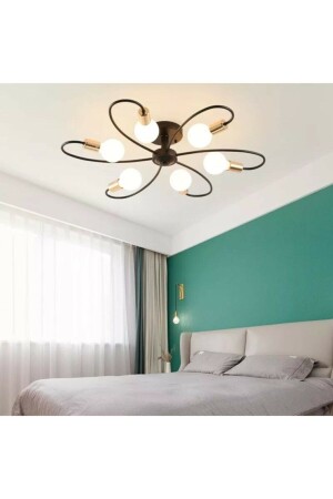 Mars Sport Modern Gold Detailed Black Ceiling Plate 6-Piece Chandelier (WITHOUT BULB) bmars - Fer Avize