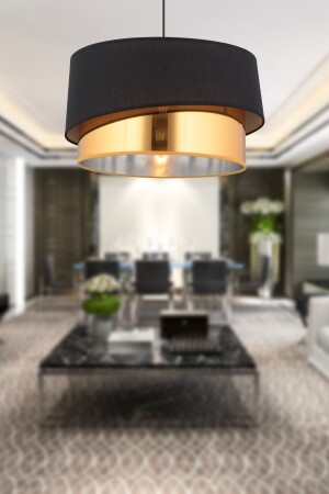 Marstal Büyük 2 Katlı Siyah Gold Detaylı Modern Koridor,yatak Odası Salon Avize 4092-01-BL-GD - Apliqa