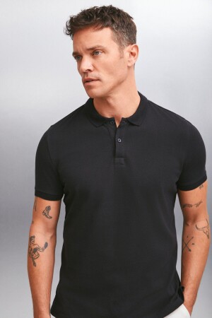 Marten Men's 100% Cotton Short Sleeve Regular Fit Black Polo Neck T-shirt - Grimelange