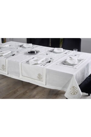 MASA ÖRTÜSÜ ROYAL NAKIŞLI KETEN EFEKTLİ ( TAŞ ) 01-160260MÖS-2139 - caka home design