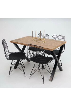 Masa Sandalye Takımı X Ayak Woody Çam 120x80 Cm Yemek Masa Takımı - Cosargroup