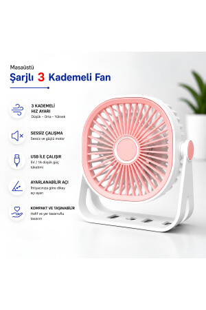 Masaüstü Şarjlı 3 Kademeli Fan Type-c Şarjlı Taşınabilir Mini Vantilatör Soğutucu Serinletici 360° Dönebilen Fan - Dexmon