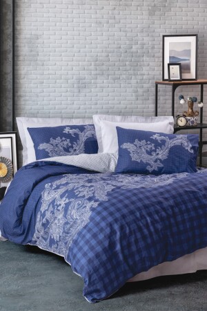 Maskulines Doppelbett-Bettbezug-Set Bitsy Marineblau 1815p - Cotton Box