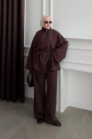 Massi Model Stand-Up Collar Suit in Coffee Brown - Nuuwears