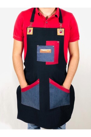 Master Chef Apron with Pockets and Hangers Cafe Restaurant Waiter Butcher Apron Types with Denim Detail - Önlük Sepeti
