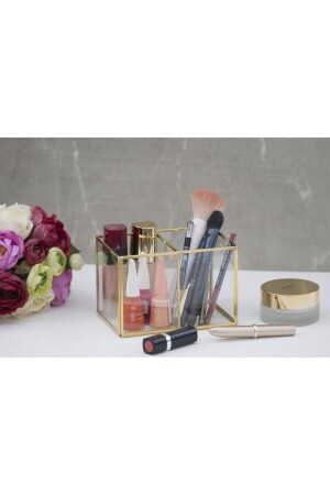 Master Gold Organizer Makeup Glass Box - Ahşap Fikir