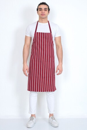 Masterchef Apron Burgundy White Striped Waiter Cook Oversized Apron with Pocket Unisex Gabardine Fabric - Taşkırantex
