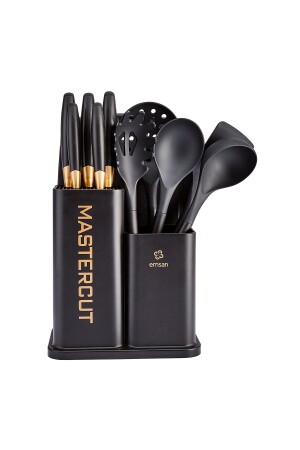 Mastercut Siyah 12 Parça Bıçak Servis Kesme Tahtası Seti Siyah - Emsan