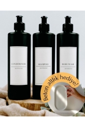 Mat Siyah Minimal - 3'lü Şampuan ve Duş Jeli Plastik Şişe 250 ml - Pompalı Plastik Şişe Banyo Seti plastiksbs - Sıcak Atölye