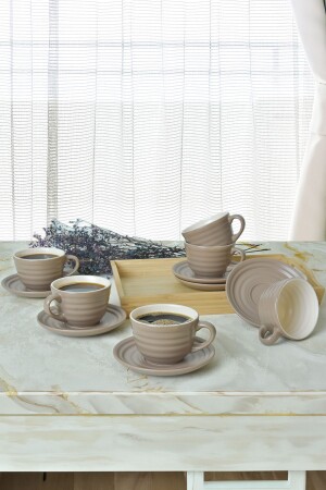 Matte Earth Taupe / Cream Neva Teeservice 12-teilig für 6 Personen - Keramika