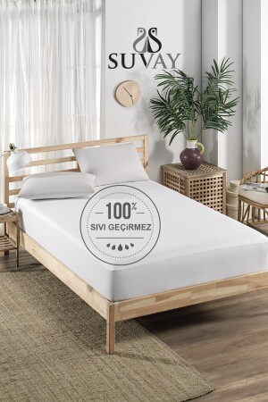 Matratzenschoner aus Baumwolle mit vollem Rand, wasser- und flüssigkeitsbeständig, Einzelbett, Doppelbett, weiße Farbe, Matratzenschoner PFSG - SUVAY
