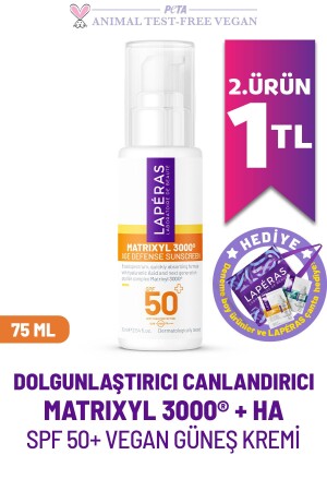 Matrixyl 3000® Peptides Spf 50 Dolgunlaştırıcı Canlandırıcı Hyaluronic Vegan Yüz Güneş Kremi 75ml - Laperas