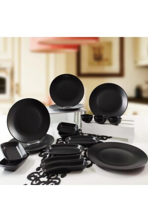 Matte Black 17 Piece Breakfast Set for 6 Persons B00556 - Keramika