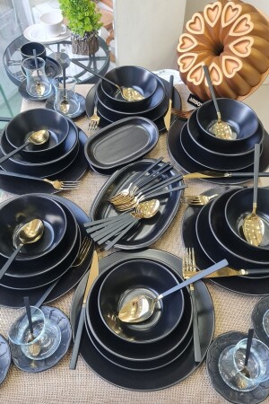 Matte Black 76 Piece Breakfast Dinnerware Dowry Set cyz1 - Keramika